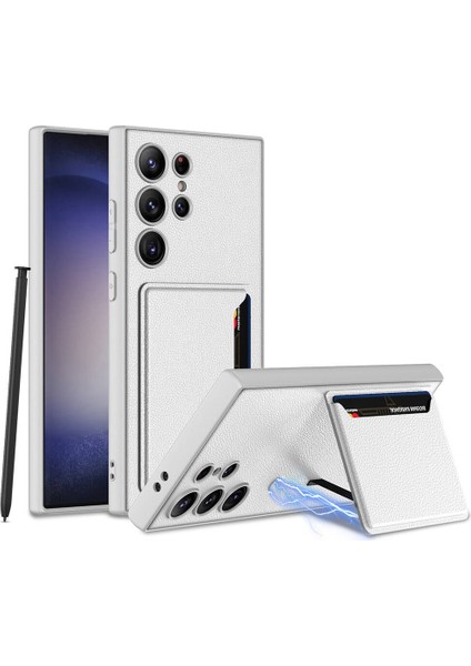 Galaxy S24 Ultra Suni Deri Arka Yüzey Zore Kartlıklı Kıpta Silikon Kapak