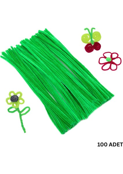 Şönil Tel, El Işi, Dıy, Hobi ve Çiçek Yapım Teli, Yeşil, 100 Adet, 6 mm - 30 cm