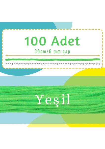 Şönil Tel, El Işi, Dıy, Hobi ve Çiçek Yapım Teli, Yeşil, 100 Adet, 6 mm - 30 cm fiyatları
