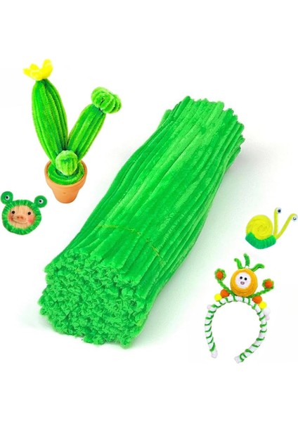 Şönil Tel, El Işi, Dıy, Hobi ve Çiçek Yapım Teli, Yeşil, 100 Adet, 6 mm - 30 cm modelleri