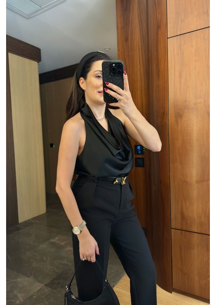 Degaje Yaka Premium Saten Bluz- Siyah fiyatları