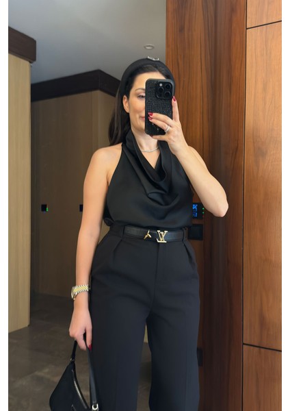 Degaje Yaka Premium Saten Bluz- Siyah modelleri