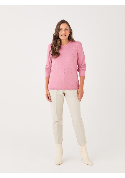 Yeni Sezon Bisiklet Yaka Taşlı Kadın Triko Kazak modelleri