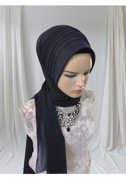 Açık Lacivert Simli Tektek Hazır Şal Hazır Türban Abiye Şal fiyatları