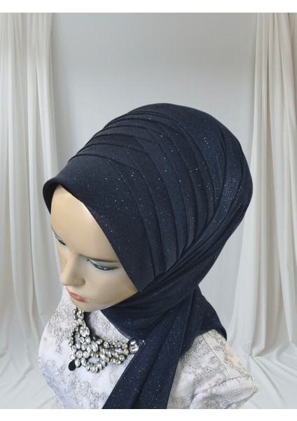 Açık Lacivert Aksesuarlı Hazır Şal Abiye Şal Hazır Türban