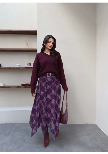 Ekose Desenli Asimetrik Etek