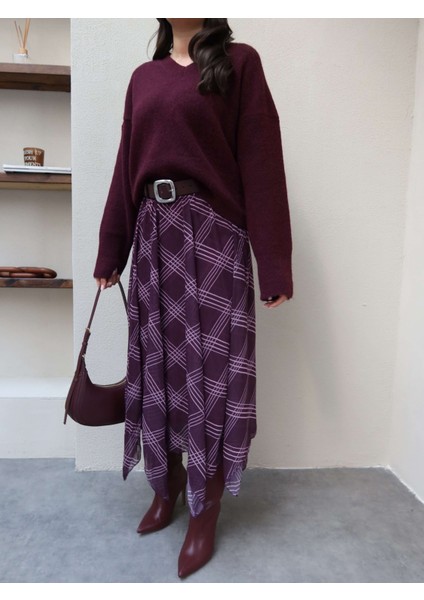 Ekose Desenli Asimetrik Etek fiyatları