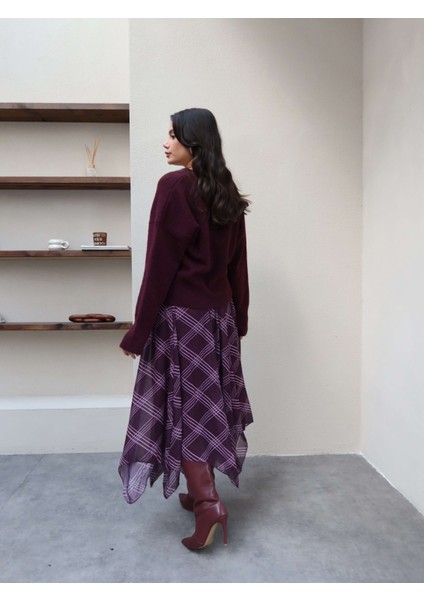 Ekose Desenli Asimetrik Etek fırsatları