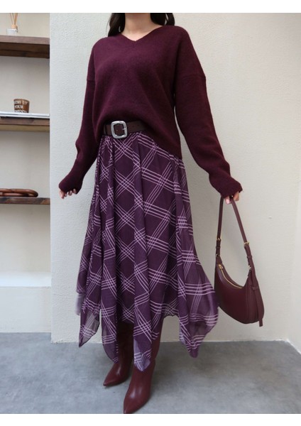 Ekose Desenli Asimetrik Etek indirimleri