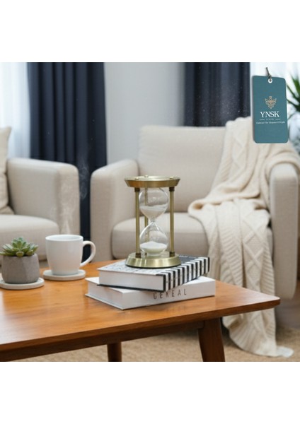 Roma Sütunu Tasarımlı Dekoratif Kum Saati – 30 Dk Zaman Ölçer Metal Gövde (22X15 Cm)