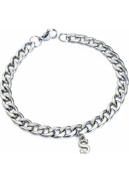 Kişiye Özel Harfli Kalın Gurmet Zincir Unisex Çelik Bileklik Sevgiliye Eşe Hediye ECK18H