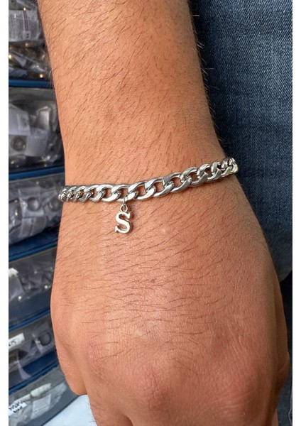 Kişiye Özel Harfli Kalın Gurmet Zincir Unisex Çelik Bileklik Sevgiliye Eşe Hediye ECK18H fiyatları