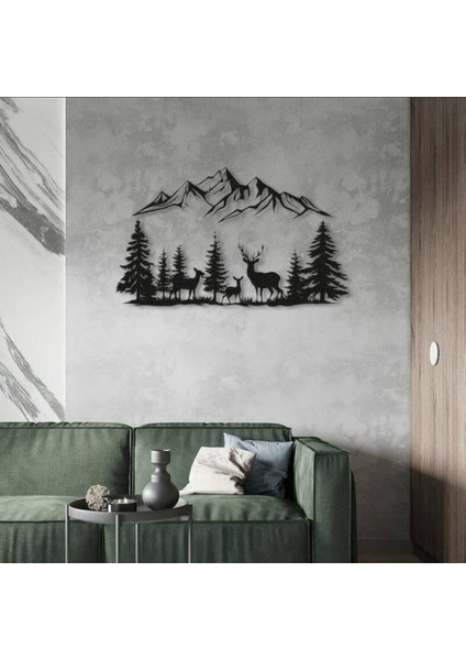 Dağ Manzaralı Geyik Metal Duvar Dekoru – Doğa Temalı Modern Ev Dekorasyonu modelleri