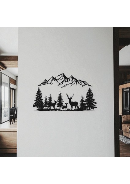 Dağ Manzaralı Geyik Metal Duvar Dekoru – Doğa Temalı Modern Ev Dekorasyonu fırsatları