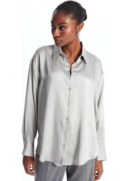 Yeni Sezon Düz Uzun Kollu Oversize Saten Kadın Gömlek fiyatları