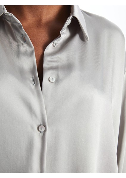 Yeni Sezon Düz Uzun Kollu Oversize Saten Kadın Gömlek fırsatları