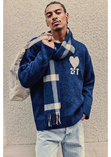 Erkek Desenli Oversize Triko Kazak Lacivert modelleri