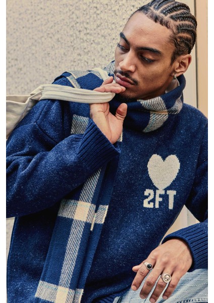 Erkek Desenli Oversize Triko Kazak Lacivert fırsatları