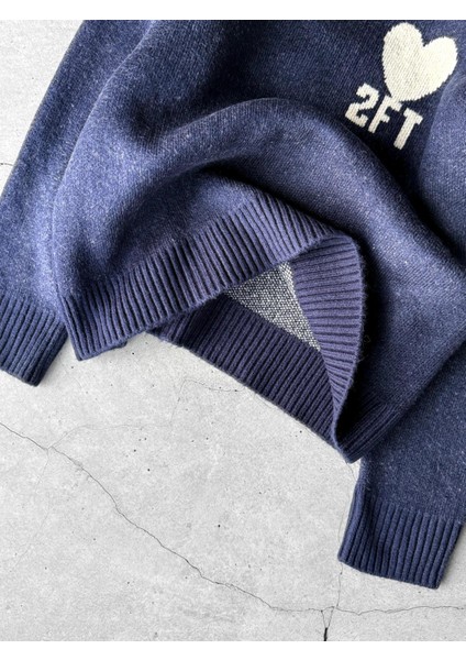 Erkek Desenli Oversize Triko Kazak Lacivert