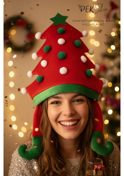 Yılbaşı Parti Şapkası Dev Yılbaşı Ağacı Şeklinde Yılbaşı Şapkası