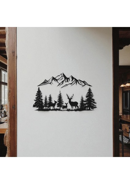 Dağ Manzaralı Geyik Metal Duvar Dekoru – Doğa Temalı Modern Ev Dekorasyonu indirimleri