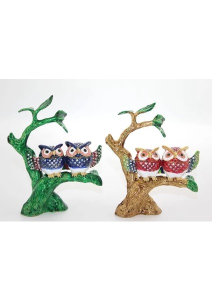 Swarovski Taşlı Dal Üstünde 2'li Baykuş