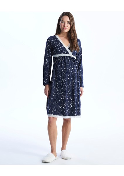 Yeni Sezon Kruvaze Yaka Desenli Uzun Kollu Hamile Gecelik fiyatları