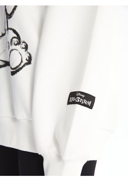 Yeni Sezon Bisiklet Yaka Lilo & Stitch Baskılı Kadın Kalın Sweatshirt modelleri