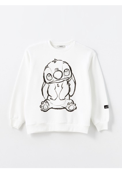 Yeni Sezon Bisiklet Yaka Lilo & Stitch Baskılı Kadın Kalın Sweatshirt indirimleri