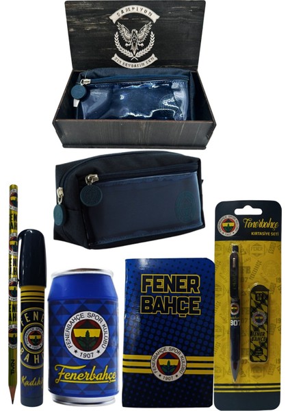 Fenerbahçe Orjinal Lisanslı Lacivert Kutu Kalemtraş Ahşap Kutulu 6'lı Kırtasiye Seti
