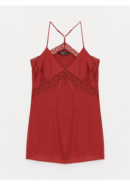 Yeni Sezon V Yaka Dantel Detaylı Askılı Saten Kadın Fantezi Gecelik