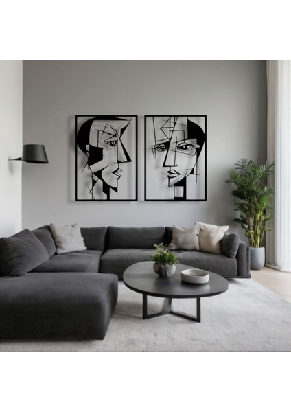 Metal Yüz Figürü Duvar Dekoru 2’li Set – Modern Soyut Sanat Ev Aksesuarı modelleri