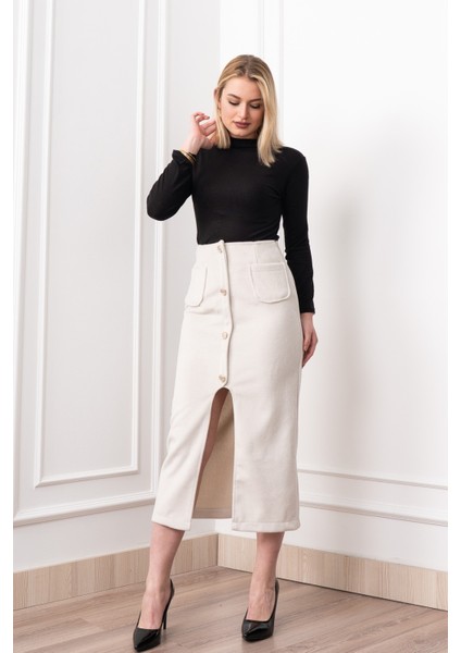 Velora Signature Wool Slit Skirt