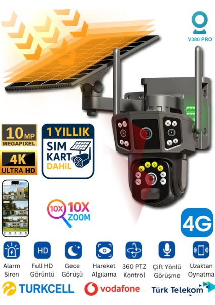 S750 Güneş Enerjili 4G Güvenlik Kamerası Sim Kart Dahil PTZ Gece Görüşlü Solar Penelli Akıllı Kamera