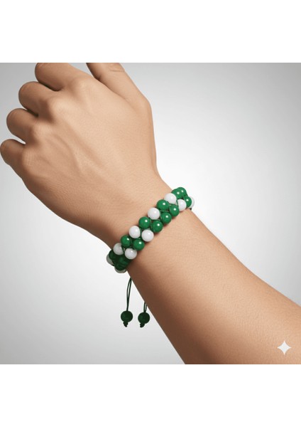 Çift Sıra Makrome Örgülü Küre Kesim Yeşil Beyaz Jade Doğaltaş Erkek Taraftar Bileklik modelleri