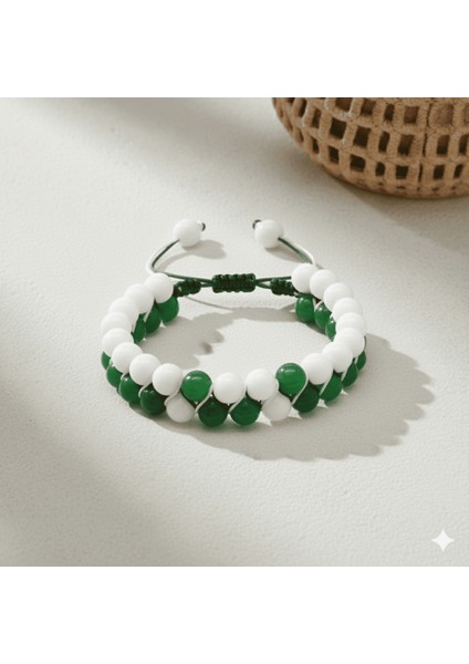 Çift Sıra Makrome Örgülü Küre Kesim Yeşil Beyaz Jade Doğaltaş Erkek Taraftar Bileklik fırsatları