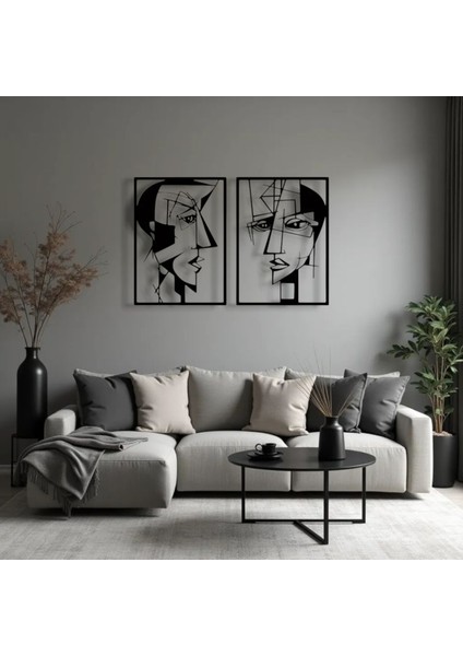 Metal Yüz Figürü Duvar Dekoru 2’li Set – Modern Soyut Sanat Ev Aksesuarı indirimleri