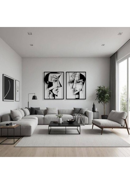 Metal Yüz Figürü Duvar Dekoru 2’li Set – Modern Soyut Sanat Ev Aksesuarı