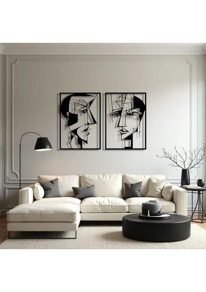 Metal Yüz Figürü Duvar Dekoru 2’li Set – Modern Soyut Sanat Ev Aksesuarı