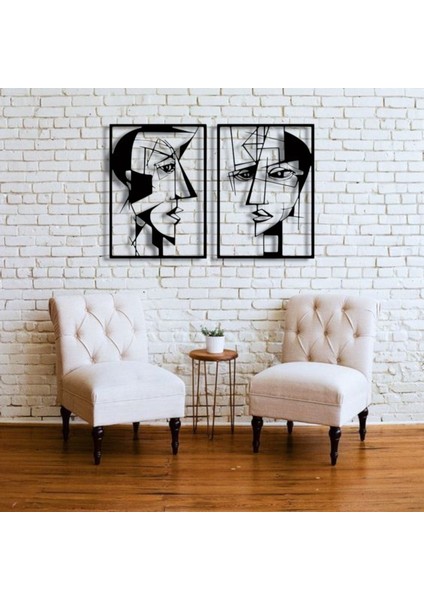Metal Yüz Figürü Duvar Dekoru 2’li Set – Modern Soyut Sanat Ev Aksesuarı