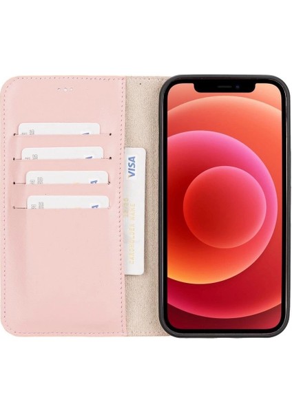 Apple iPhone 12 Pro Max Uyumlu Deri Cüzdanlı Kılıf Nu2 Pembe fiyatları