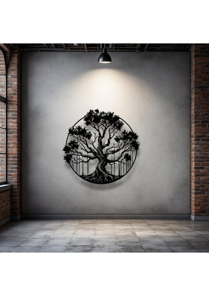 Hayat Ağacı Metal Duvar Dekoru – Yuvarlak Doğa Temalı Modern Ev Ofis Sanat Tablosu