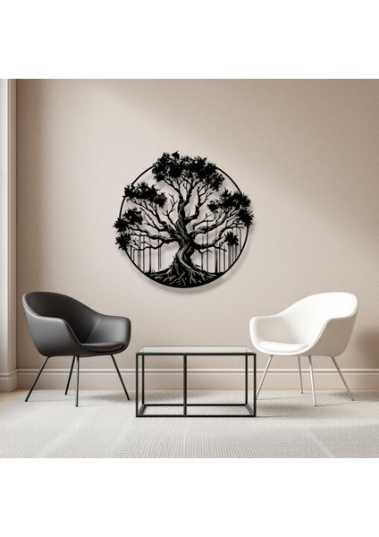 Hayat Ağacı Metal Duvar Dekoru – Yuvarlak Doğa Temalı Modern Ev Ofis Sanat Tablosu