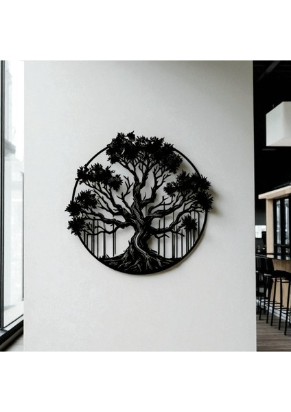 Hayat Ağacı Metal Duvar Dekoru – Yuvarlak Doğa Temalı Modern Ev Ofis Sanat Tablosu