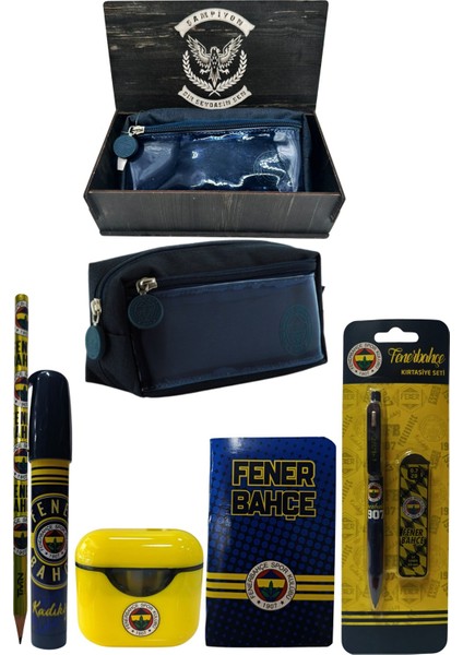 Fenerbahçe Orjinal Lisanslı Sarı Air Kalemtraş Ahşap Kutulu 6'lı Kırtasiye Seti