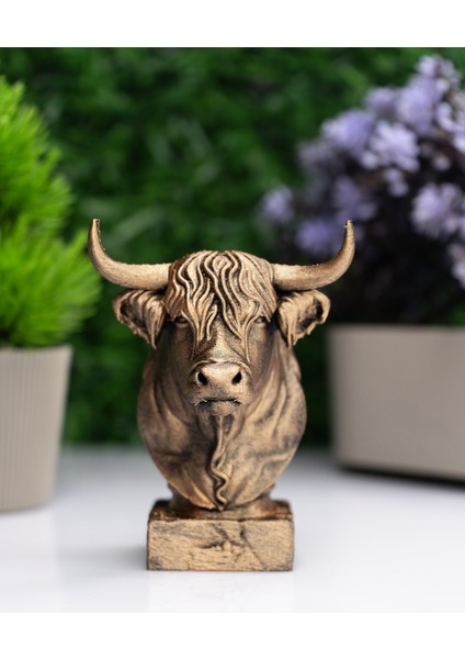 Boğa Büst Heykel – El Yapımı Dekoratif Figür 12CM – Masa Üstü Biblo