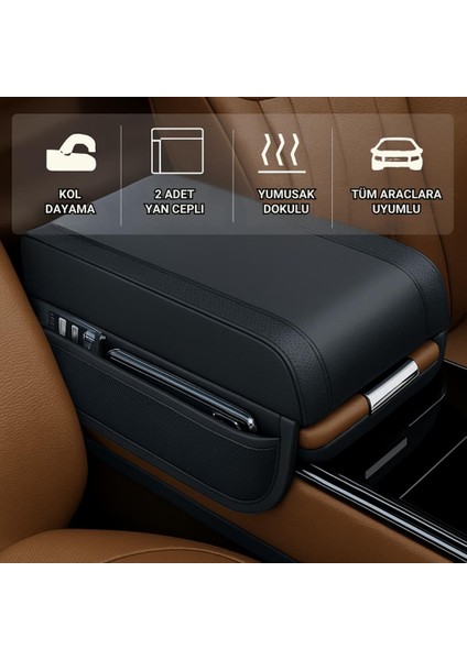 Premıum Yumuşak 2 Yan Cüzdanlı Araç Kol Dayama Padi. Kol Dayama Yastığı Araç Içi Organizer Kol Dayama