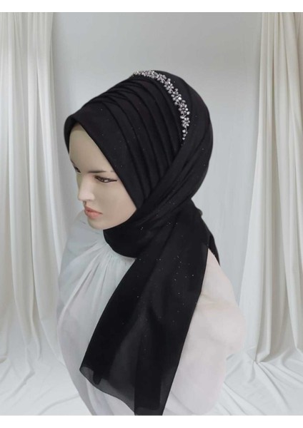 Simli Siyah: Aksesuarlı.hazır Türban Hazır Şal Hazır Duvak modelleri