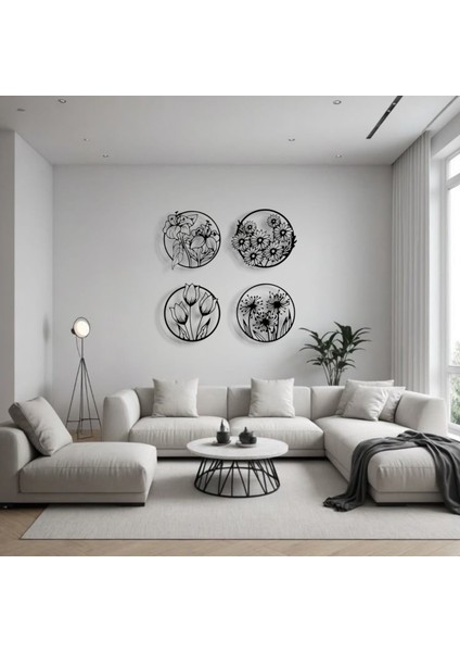 Metal Çiçek Duvar Dekoru Seti – 4 Parça Modern Minimalist Metal Tablo Salon Antre Ofis Dekorasyon fiyatları