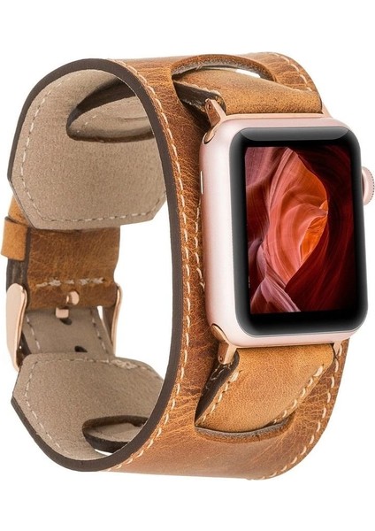 Apple Watch Uyumlu Deri Kordon 42-44-45MM Cuff G19 Taba indirimleri